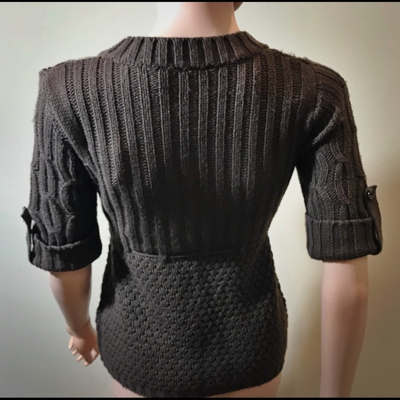 Brown Tab Sleeved Button Down Empire Waist Sweater - Picture 4 of 4